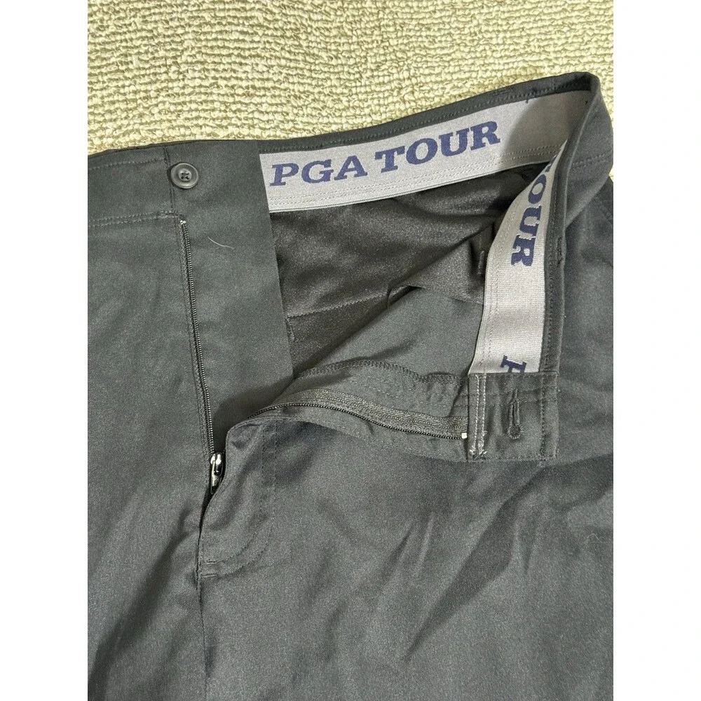 PGA Tour Size 38 Golf Shorts Mens Black Performance Expandable Waist Flat Front